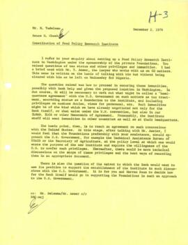 CGIAR - H-3 - Food Policies Research Institute - Correspondence 72/74-01
